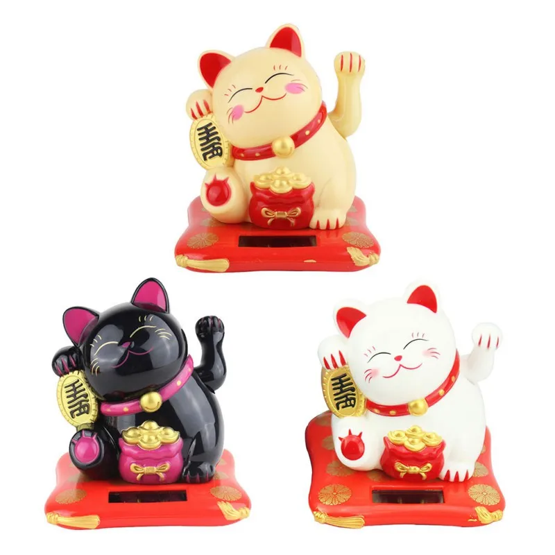 Chinese Lucky Cat Figurines Solar Powered Gold Waving Cat Hand Paw Up Wealth Welcoming Good Luck Waving Craft Birthday Gifts ornament crafts miniature figurines miniature ornament lucky cat statue cat toy ornaments cat figurine decoration cat figurines