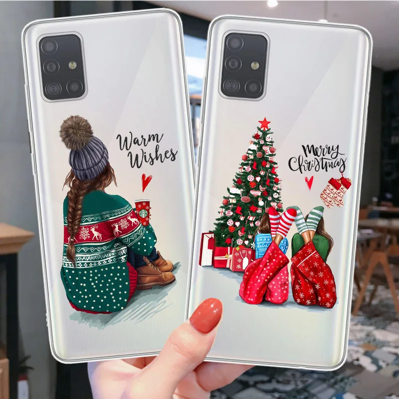 Мягкий чехол для Samsung Galax A51 A71 A10 A30 A50 A70 A80 A6 A7 A8 Plus с рождественским рисунком оленя |
