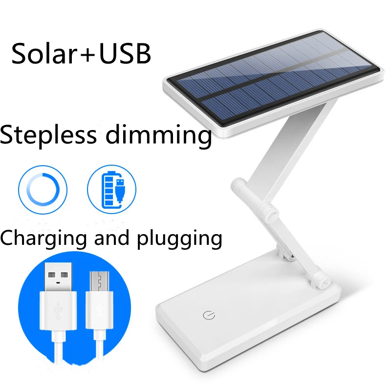 Solar Rechargeable Dual-purpose Table Lamp Led Eye Protection Learning Lamp USB Foldable Night Light Student Gift Drop Shipping