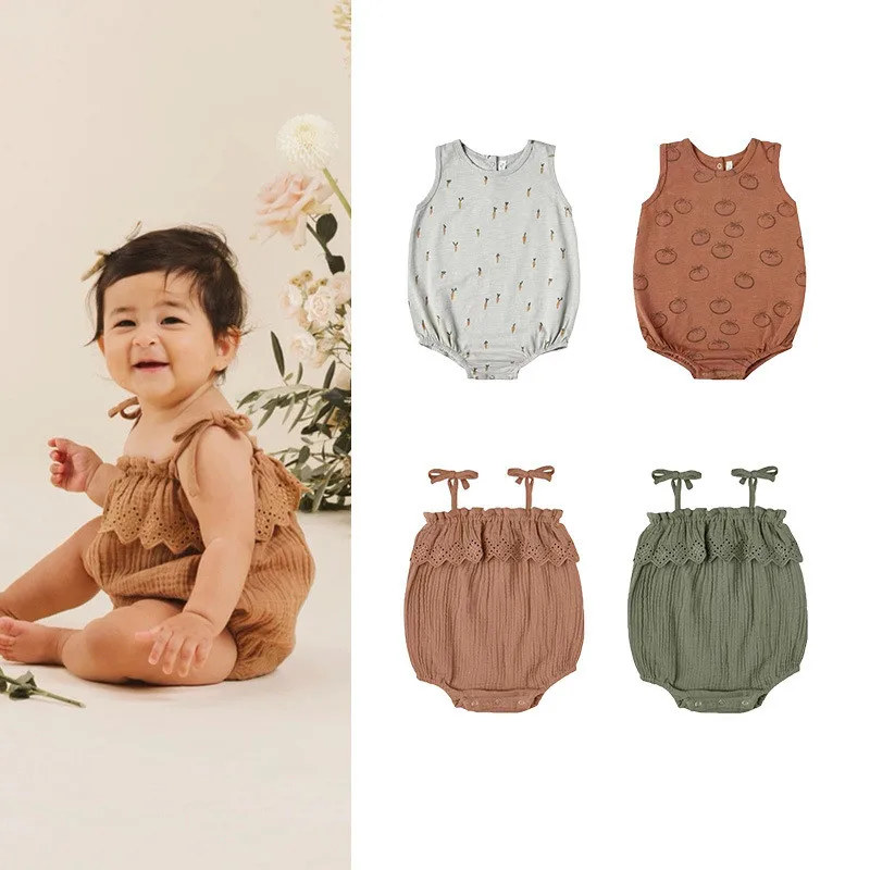 EnkeliBB Baby Boys Summer Sling Rompers Girl Sleeveless Romper Cru Designer Brand Lace High Quality Bebe Clothing | Мать и ребенок