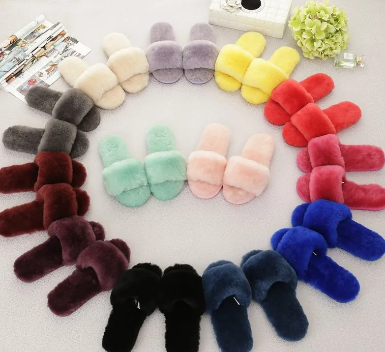 

2019 Korean-style Fur Furry Sandals Fashion Household Daily Life Couples Men And Women Flat Plush Cotton Slippers