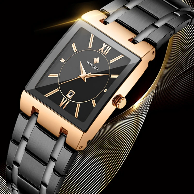 Reloj Hombre 2020 квадратные часы для мужчин WWOOR роскошные брендовые из розового золота