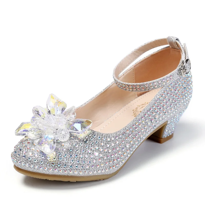 Princess Girls Party Sandals Sequins High Heels Peep Toe crystal Kids dress Shoes girls shoes girls sandals girls high heel shoes