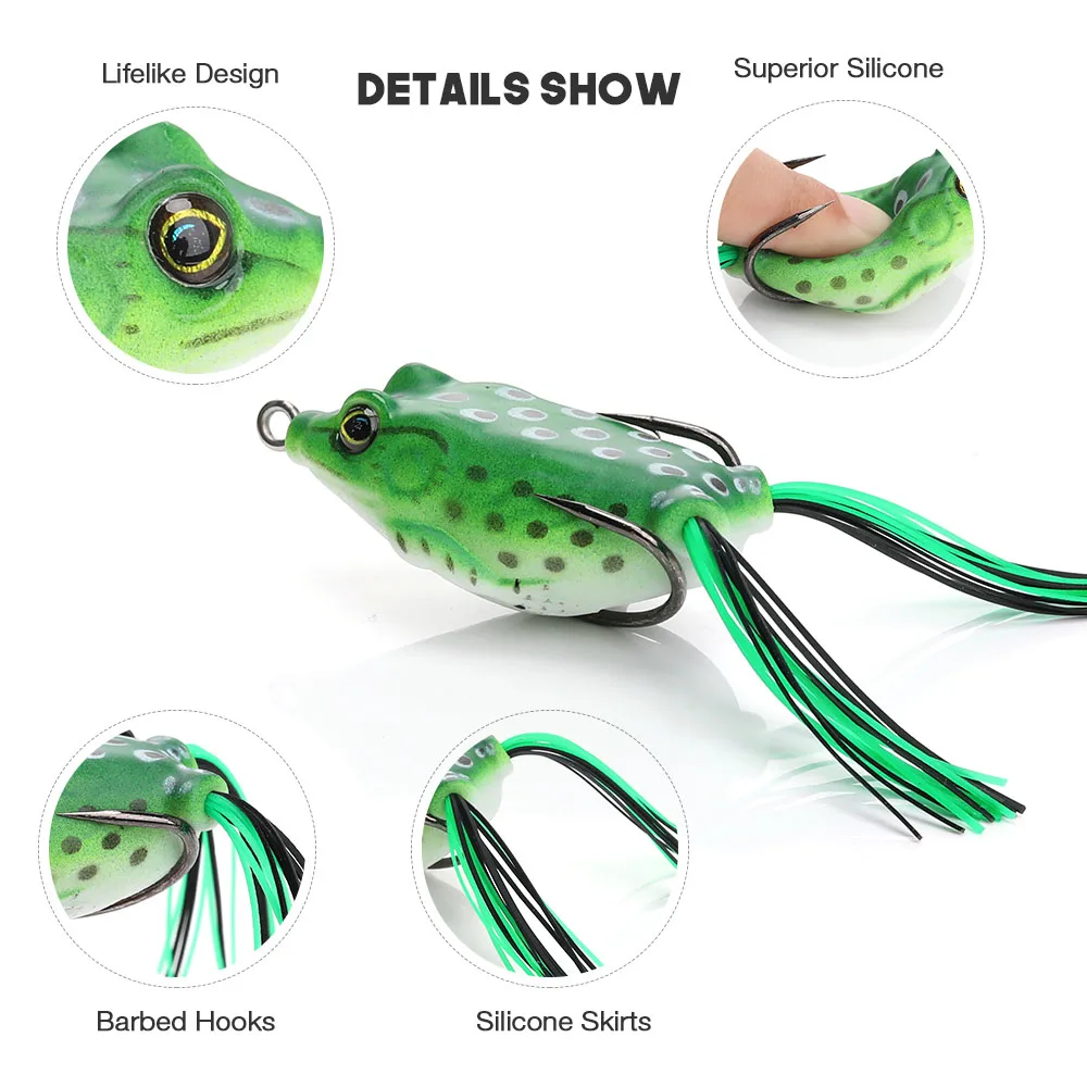 TREHOOK 5pcsBox Ray Frog TopWater Wobblers Pike Fishing Lures Set Of Soft Lure Shad Artificial Bait Silicone Frog For Fishing 02