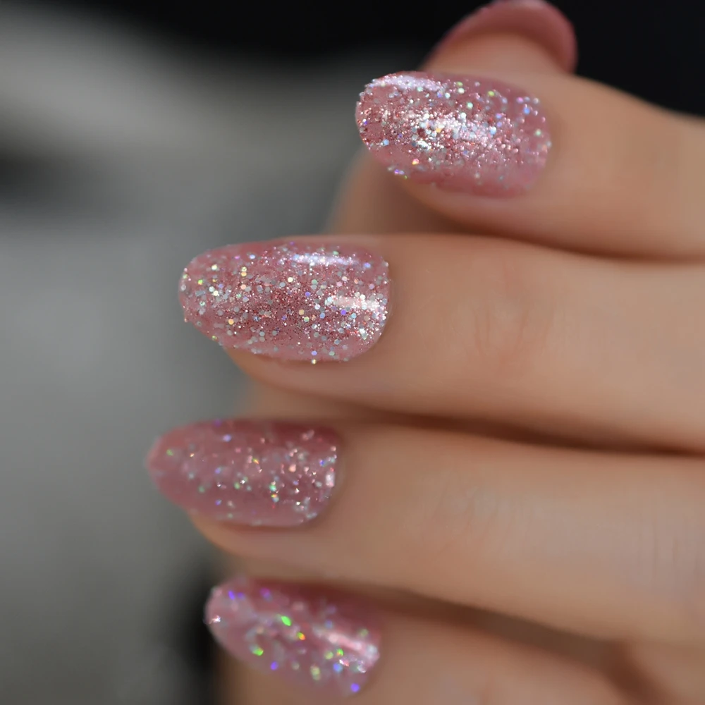 Light Pink Glitter Nails