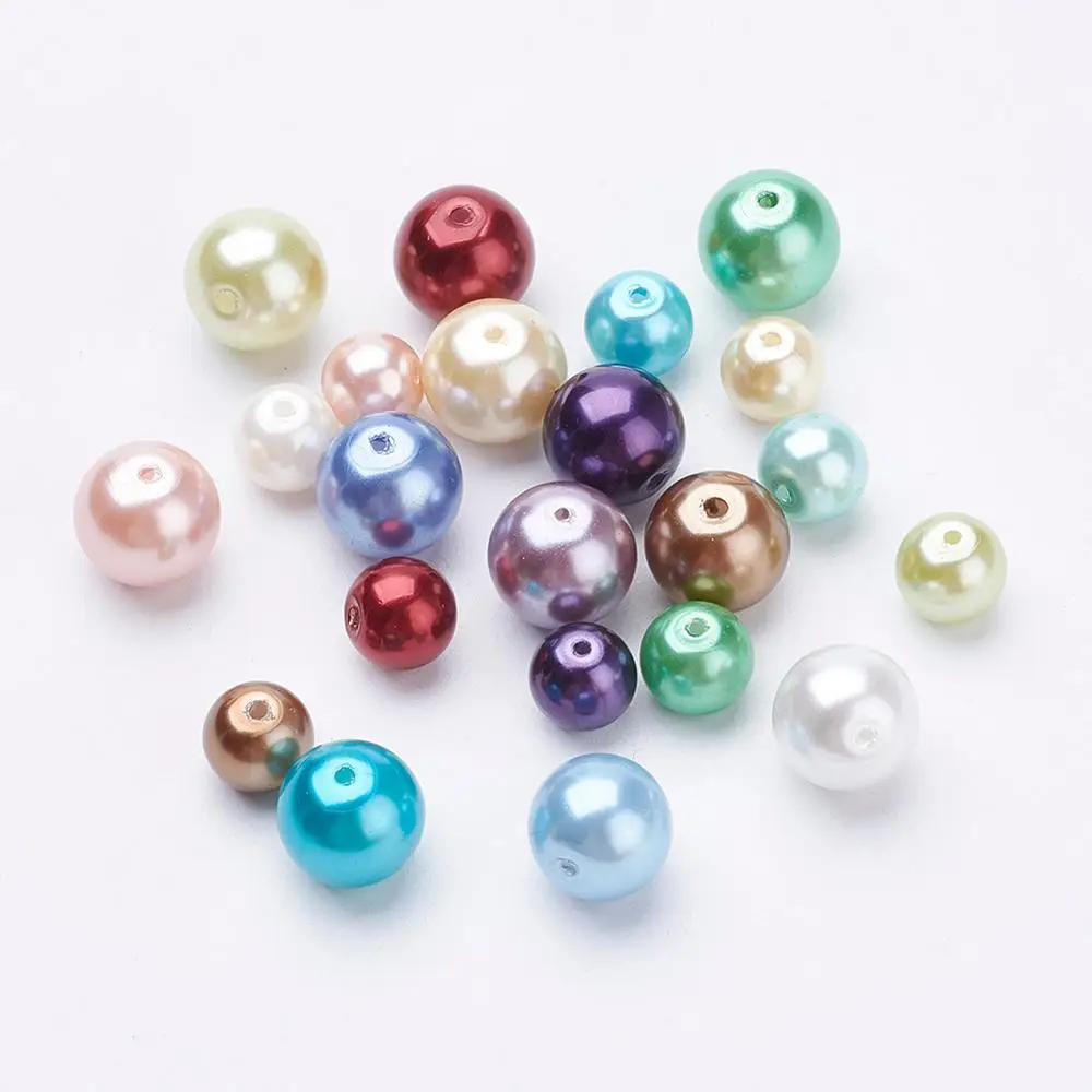 Круглые бусины из крашеного стекла с жемчугом 4 6/6 8/8 10 мм хлопковый шнур резьбой