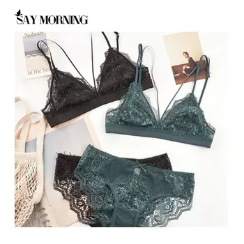

SAY MORNING New Arrival French Bra & Brief Sets Triangle Cup Sexy Lace Ultrathin Cotton Hollow out Women Intimates Sexy Lingerie