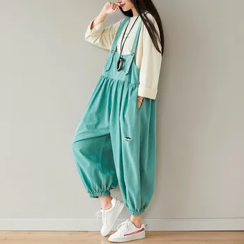 

Large Size Rompers Womens Jumpsuit Casual 2019 Spring Autumn Cotton Overalls for Women Loose Trousers with High Waist Adjustable