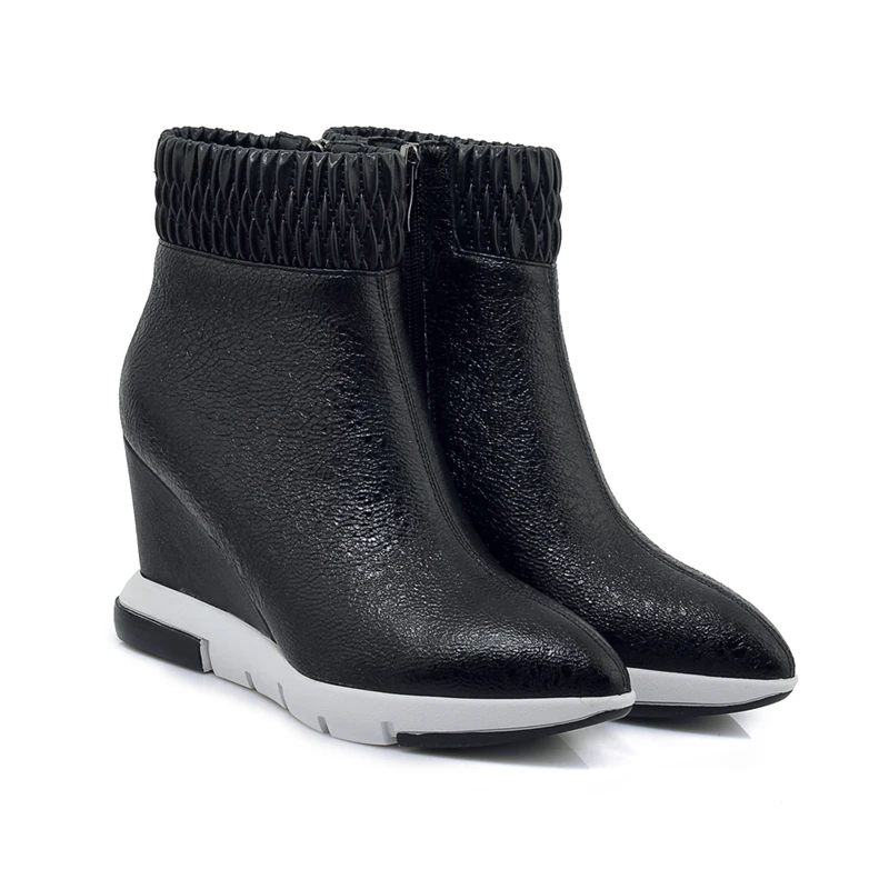 Winter Autumn Ankle Boots Women Platform Boots Rubber Sole Zipper Black