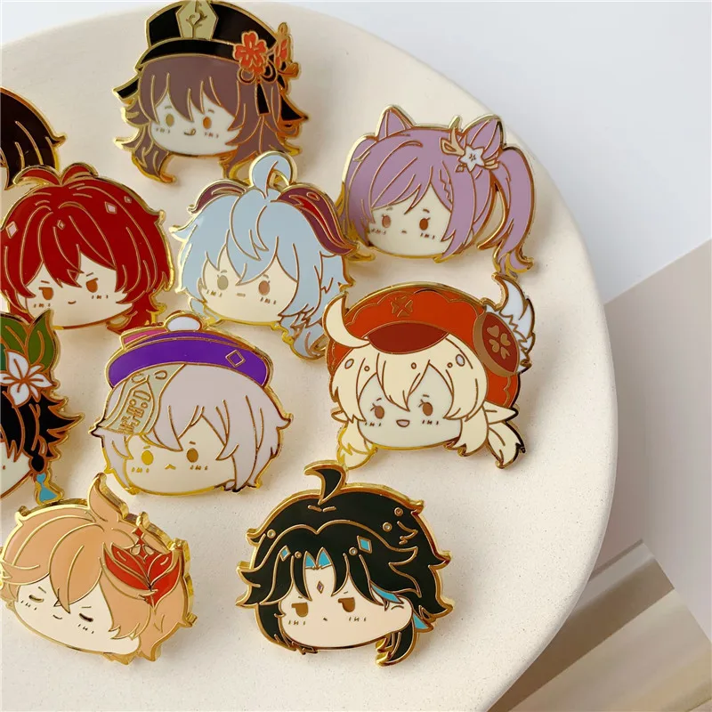 

Genshin Impact New Cosplay Enamel Pins Hutao Ganyu Zhongli Tartaglia Diluc Klee Keqing Venti Cute Badge Fans Gift