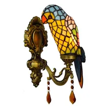 

European Retro Wall Lamp for Foyer Bed Room Aisle Balcony American Pastoral Parrot Bird Stained Glass Front Wall Light 1195