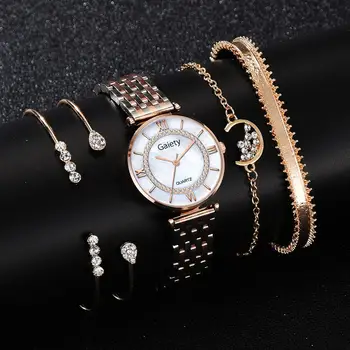 

5PCS Set Watch Women Top Brand Luxury Fashion Diamond Ladies Wristwatches Female Quartz Bracelet Watch reloj mujer Dropshipping
