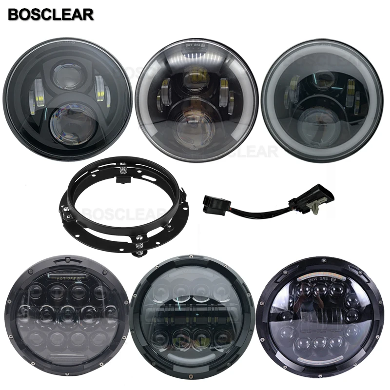 Cashback Chance of  Motorcycle 7'' Led Headlight 7inch round headlamp+7" Mounting bracket ring support+line wire For Ha