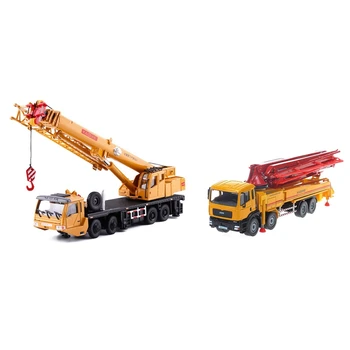 

2 Pcs 1:55 Alloy Model Car Truck Adult Metal Ornaments, Concrete Pump Truck & Crane Toy