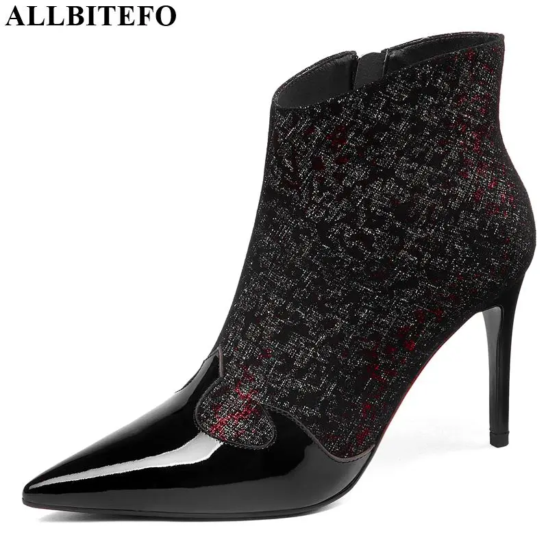 

ALLBITEFO High quality genuine leather high heel women boots mixed colors Autumn Winter ankle boots Elegant fashion boots