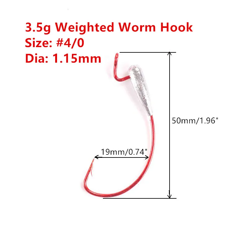 

10 pcs 4/0 2g /3.5g Weighted Worm Hook Carbon Steel Offset Curved Shank Barb Wide Gap Fishing Hooks for Soft Plastic Baits
