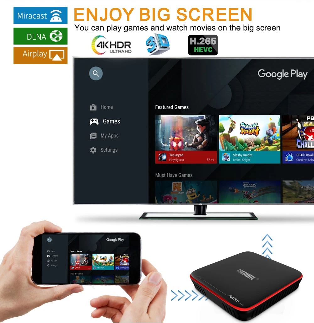 Mecool приставка M8S Pro W Android 7,1 Smart tv Box S905W четырехъядерный процессор 2 ГБ+ 16 Гб Поддержка 2,4G беспроводной Wi-Fi медиа-бокс