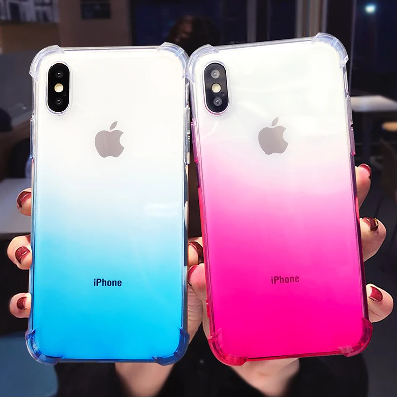 

Gradient Transparent Shockproof Silicone Phone Case For iPhone XR X XS XS Max 8 7 6 6S Plus soft TPU Clear protection Back Cover