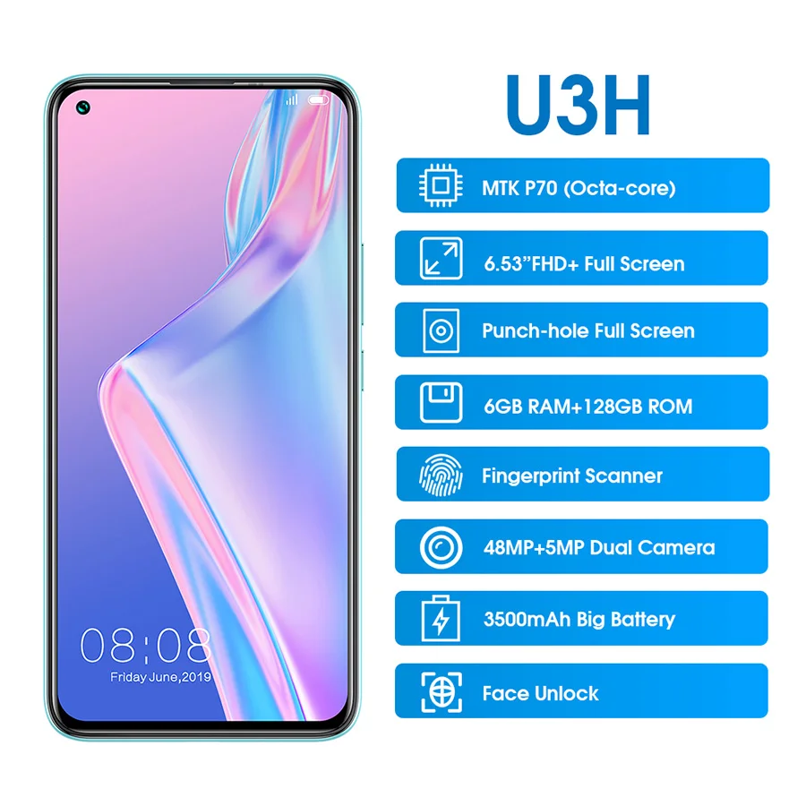 ElEPHONE Bluetooth U3H Android 10 6 53 &quotFHD + 6GB128GB 48MP Восьмиядерный камера 24MP Selfie Helio P70 3500mAh