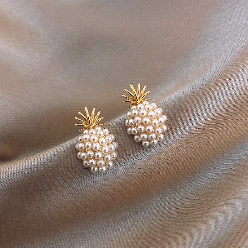 Pendientes de perlas geométricas para mujer, aretes clásicos de piña, regalo de joyería femenina