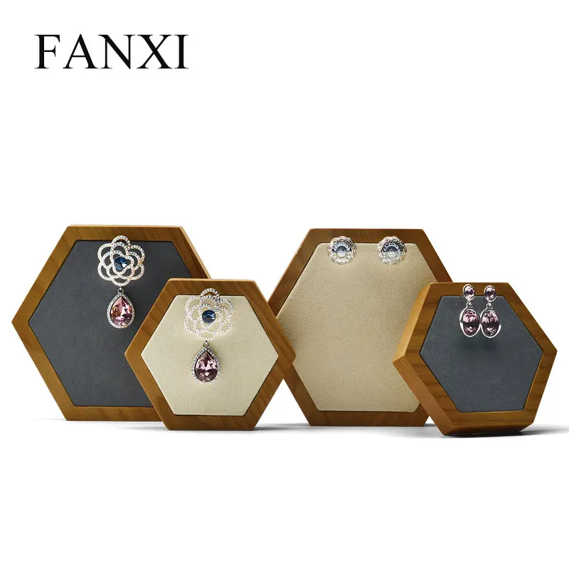 

FANXI 4PCS/2Set Rhombus Jewelry Display Stand with Microfiber Necklace Earrings Bracelet Holder Organizer for Jewelry Showcase