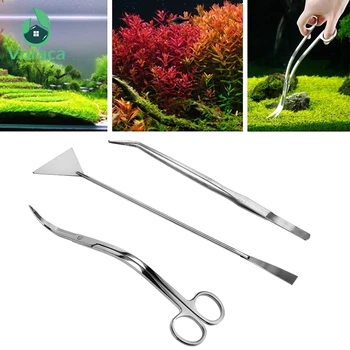 

3 In 1 Aquarium Stainless Steel Tweezers Curved Scissors Leveler Tools Kit Set Aquatic Live Water Maintenance Trimming Plants