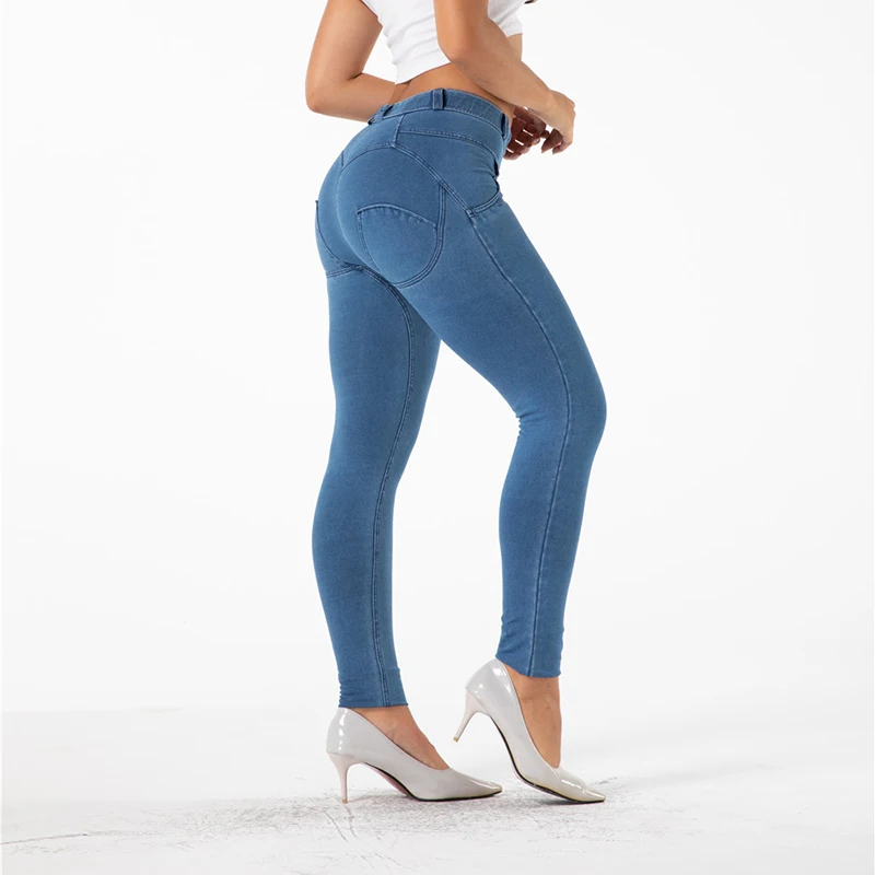 Women Push Up Jeans Light Blue Skinny Button  clothing New Fashion Sexy Female Jeans Pencil Pants Shapewear Girls Denim stacked jeans