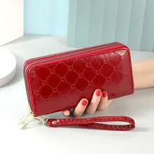 Luxury Brand Style Long Women Wallets Polish PU Leather Clutches Double Layer Zipper Purse Heart Embossing Female Cell Phone Bag