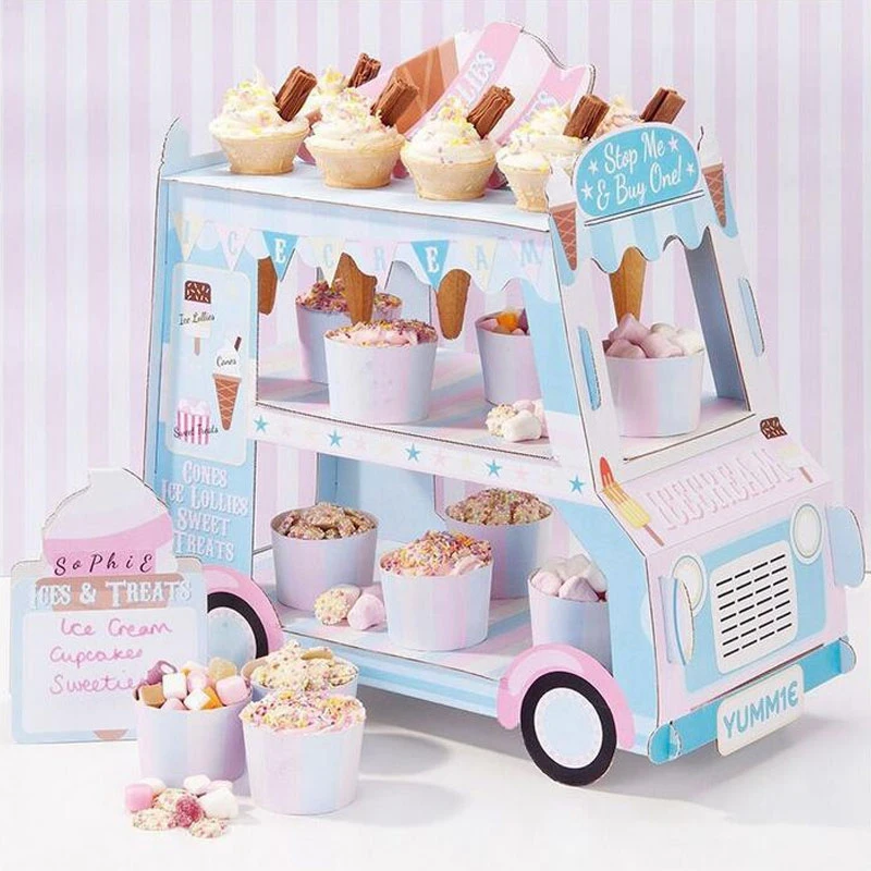  Ice Cream Van Stand Cars Display Stand Cupcakes Event Party Disposable Birthday Decoration Cupcake 