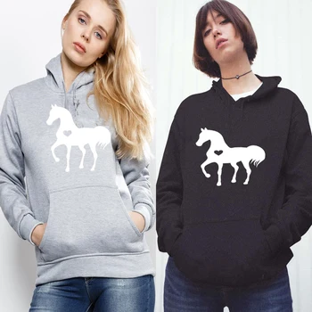 

Heart Horse Sweatshirts 2019 Women Fashion Horse Printed Hoodies Autumn Winter Casual Pullover O-Neck Woman Fleece Harajuku Tops