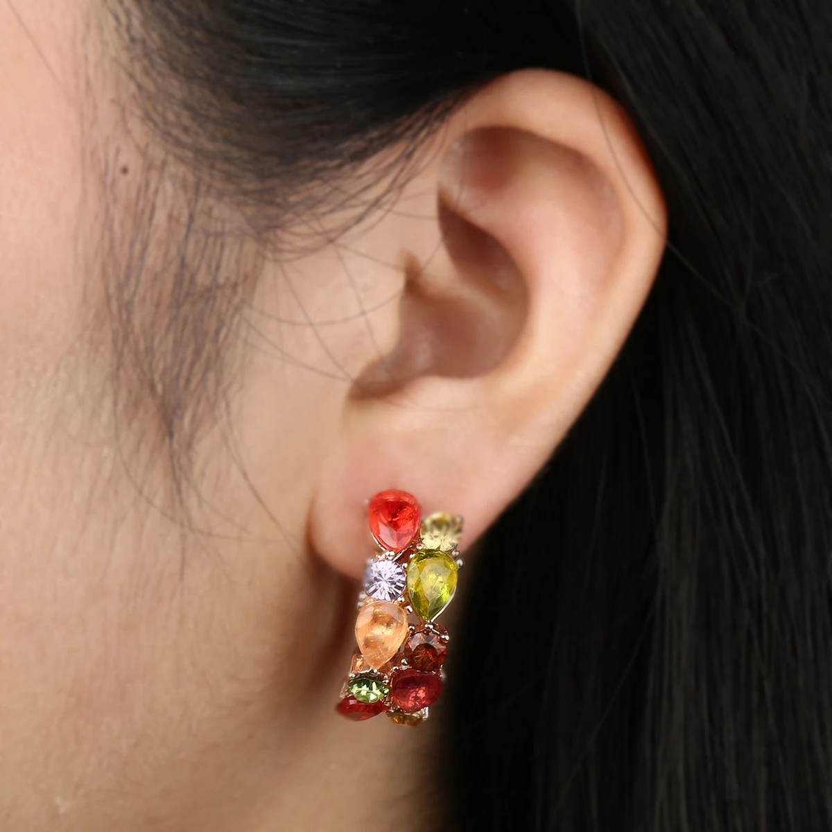1 Pair Vintage Rhinestone Alloy Hoop Earrings Colorful Crystal Elegant Earring Charms Boho Jewelry Gift For Women