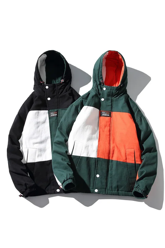 Liketkit, зимние куртки для мужчин,, цветной блок, большие размеры, Толстая теплая куртка, пальто, мужские свободные парки Harajuku, Повседневная ветровка, 5XL