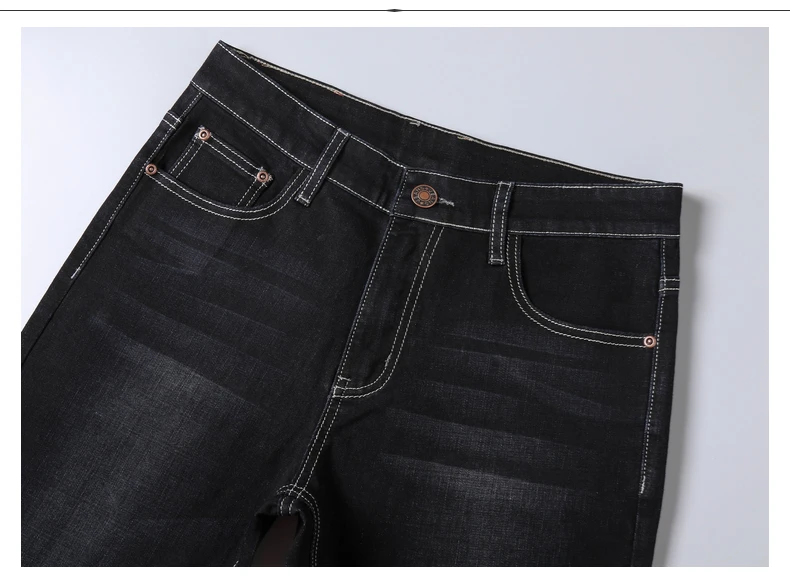 Мужские теплые черные джинсы большого размера, модные деловые классические прямые эластичные джинсы, джинсовые мужские штаны, одежда