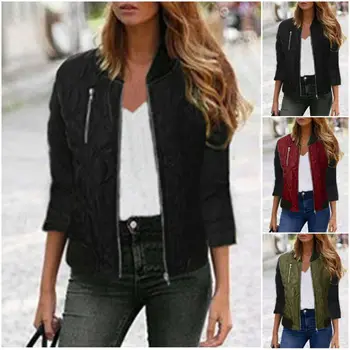 

Women Retro Zip Up Flight Bomber Jackets Ladies Casual Coat Outerwear Fashion Autumn Winter Clothing
