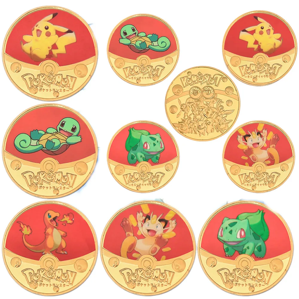 TAKARA Tomy-Monedas de Pokémon Pikachu chapadas en oro, tarjetas de juego de colección, dibujos animados, regalo para niños