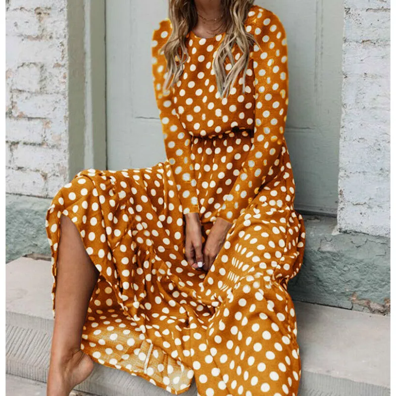 

Women Polka Dot Boho Maxi Dress 2019 Ladies Spring Beach Casual Dresses