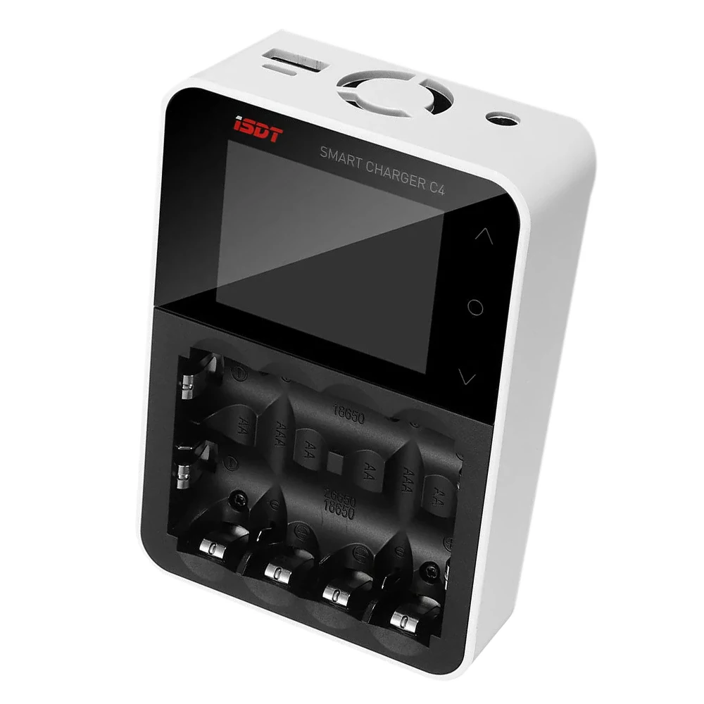 White EU Plug Isdt C4 8A контактный экран смарт-зарядное устройство с Usb выходом для Aa Aaa батареи с Ips экран дисплея и пожарная Предотвращение - Цвет: White EU Plug