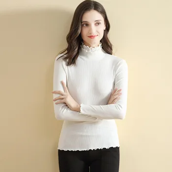 

Sexy Women Tops Winter Thermal Underwear Lotus Leaf Lingerie Middle Collar Shirt Seamless Slim Shapers T-shirt Femme Crop Top
