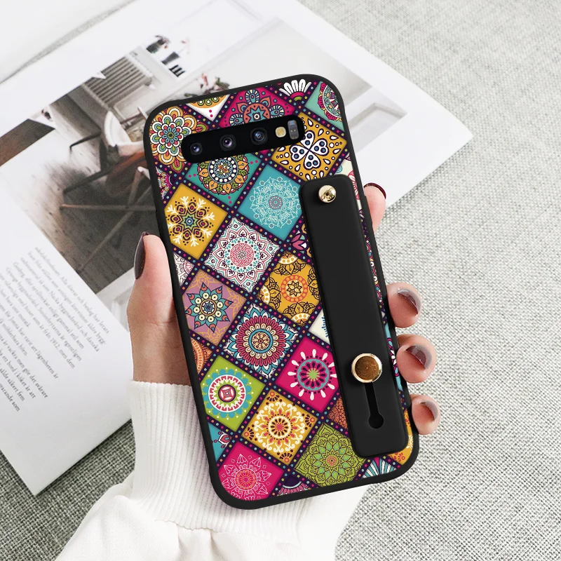 cute samsung cases For Samsung Galaxy S10 Plus Case Flowers Cover For Samsung Galaxy S10Plus GalaxyS10 GalaxyS10Plus Wrist Strap Holder Fundas Etui silicone case samsung