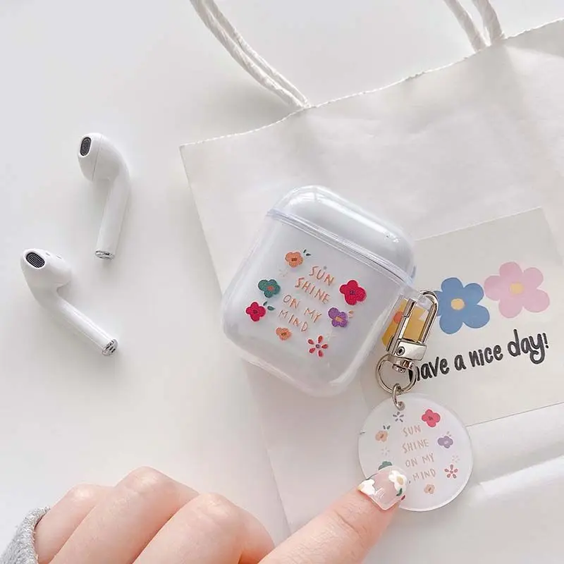 Cute Fresh Flower Earphone Case For AirPods 1 2 Pro Case Transparent TPU Air pods 3 Bluetooth Earphone Charging Box With Keyring Cute Fresh Flower Earphone Case For AirPods 1 2 Pro Case Transparent TPU Air pods 3 Bluetooth Earphone Charging Box With Keyring