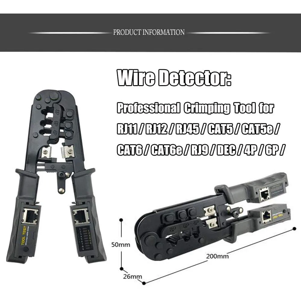 RJ45 네트워크 케이블 크림퍼 래칫 도구, 압착 와이어 네트워크 플라이어, Cat6 커넥터 포함, 3 목적 테스터, 8P6P4P