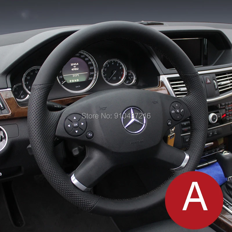 

For Mercedes Benz E200 B200 2009 DIY Black Perforated Suede Leather Hand sewing Steering Wheel Wrap Cover