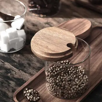 

Kitchen Seasoning Jar Glass Spice Container Salt Jars Condiment Pot with Lid and Spoon(1 x Seasooning jar)