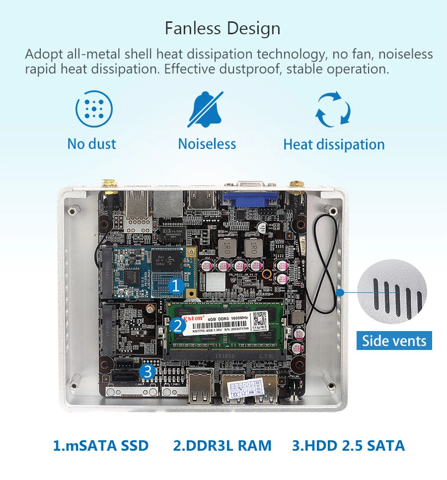 BEEBPC Fanless Comput Windows 10 Core i7 4500U i3 5005U 4010Y i5 4200Y DDR3L WiFi HDMI 8*USB Office Minipc Computer Mini PC-4