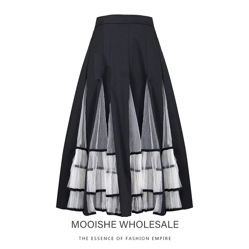 

French Niche Design Romantic Fairy Wind Retro Pleated Mesh Skirt Stitching Tutu Summer Skirt