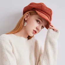 Модная зимняя женская шапка Вельветовая однотонная теплая шапка для художника восьмиугольная кепка берет остроконечная Кепка капот Femme Hiver Gorra