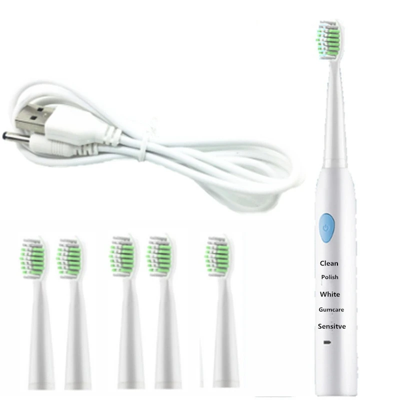 

5 Modes Electric Toothbrush USB Charge Rechargeable Tooth Brushes with 6 Pcs Replacement Heads Timer Brush