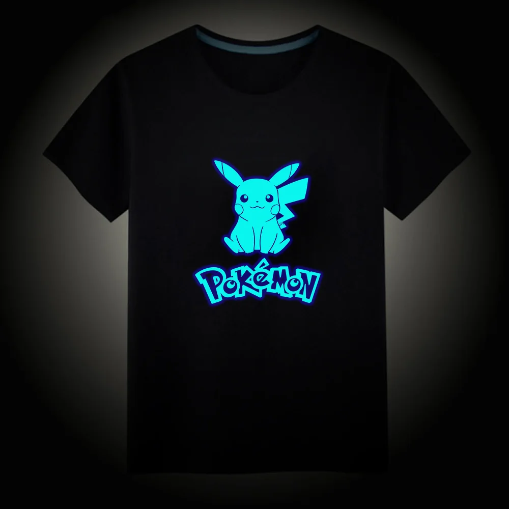 Pokémon Anime Japonés Pikachu Luz En Oscuro Camiseta Niños Chico Chica Verano Tops Tees Niños Noche Fluorescente Luminosa T Camisas - playera roblox 5 diferentes juego en todas las tallas goku