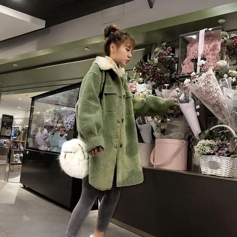 Autumn Winter Coat Women Fluffy Jacket Thick Casual Plus Size Plush Jacket Winter Green Faux Fur Coat Female Overcoat