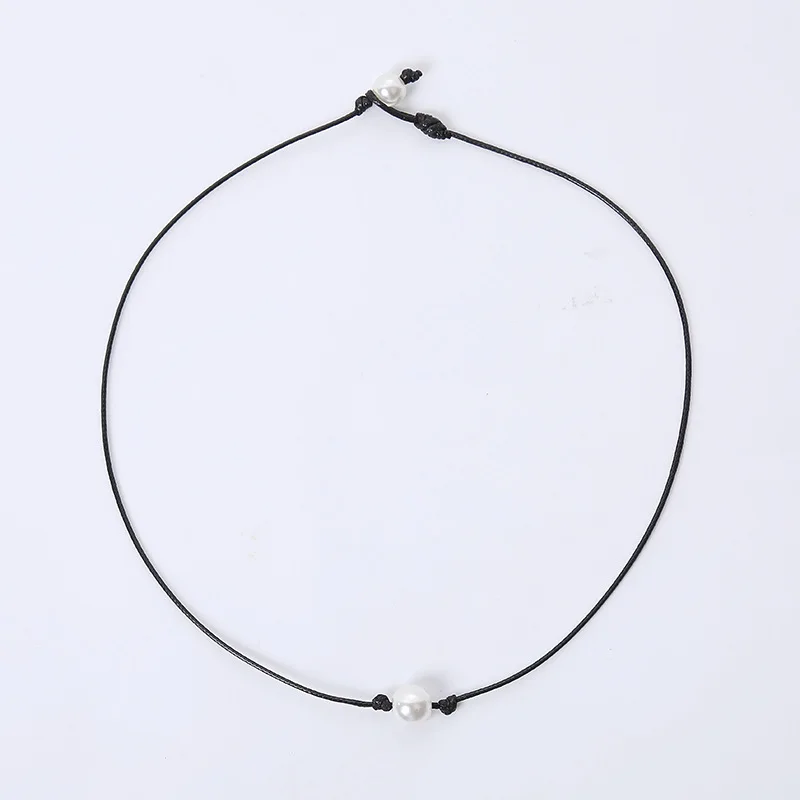 

Black And White with Pattern Leather Rope Gothic-Style Short Neck Ring Necklace Pearl Necklace Women's Fashion Jewelry